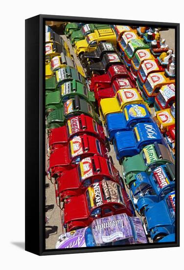 Toy Cars Made with Metal Food Box and Sold on the National 7 Road, Madagascar, Africa-Bruno Morandi-Framed Stretched Canvas