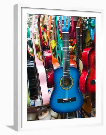 Toy Guitars, Olvera Street Market, El Pueblo de Los Angeles, Los Angeles, California, USA-Walter Bibikow-Framed Premium Photographic Print