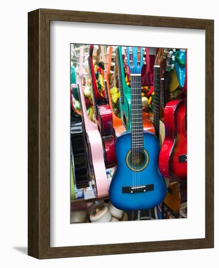 Toy Guitars, Olvera Street Market, El Pueblo de Los Angeles, Los Angeles, California, USA-Walter Bibikow-Framed Photographic Print