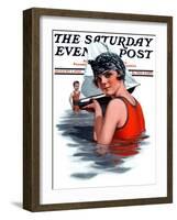 "Toy Sailboat," Saturday Evening Post Cover, August 1, 1925-Charles A. MacLellan-Framed Giclee Print