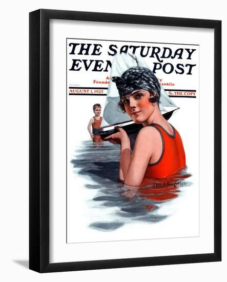 "Toy Sailboat," Saturday Evening Post Cover, August 1, 1925-Charles A. MacLellan-Framed Giclee Print