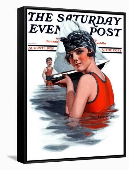 "Toy Sailboat," Saturday Evening Post Cover, August 1, 1925-Charles A. MacLellan-Framed Stretched Canvas