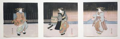 Geisha at Night Triptych, 1818-30-Toyokuni II-Framed Premium Giclee Print