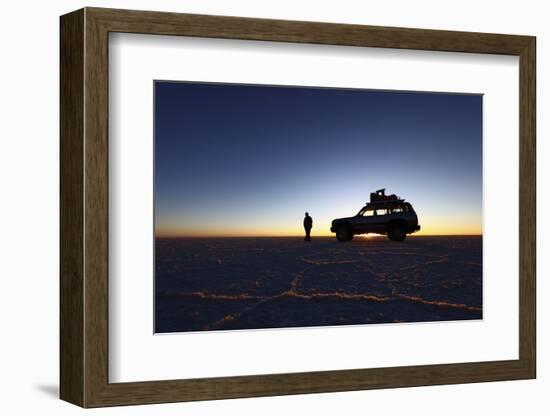 Toyota Land Cruiser Silhouetted Against Sunrise, Salar De Uyuni, Bolivia-James Brunker-Framed Photographic Print