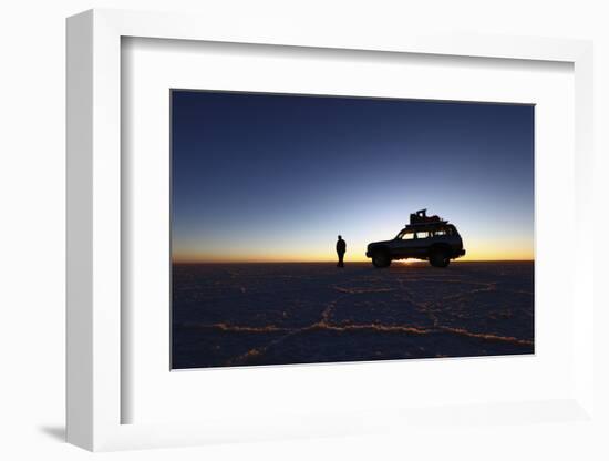 Toyota Land Cruiser Silhouetted Against Sunrise, Salar De Uyuni, Bolivia-James Brunker-Framed Photographic Print