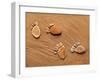 Trace Feet Steps Made Of A Pebble Stone On The Sea Sand Backdrop-Madlen-Framed Photographic Print