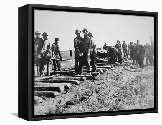 Track-Layers Gang-Building the Union Pacific Railroad Through American Wilderness, 1860S-null-Framed Stretched Canvas