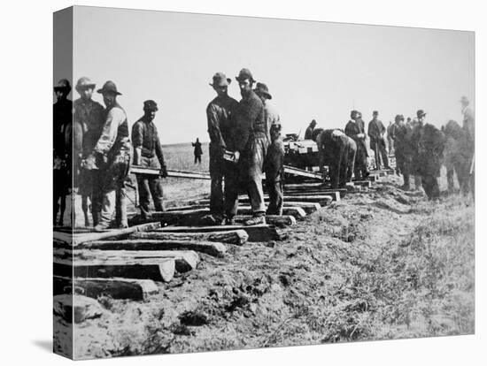 Track-Layers Gang-Building the Union Pacific Railroad Through American Wilderness, 1860S-null-Stretched Canvas