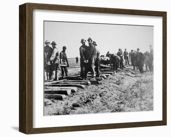 Track-Layers Gang-Building the Union Pacific Railroad Through American Wilderness, 1860S-null-Framed Photographic Print