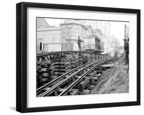 Tracks at 3rd and Madison, Seattle, 1907-Asahel Curtis-Framed Giclee Print