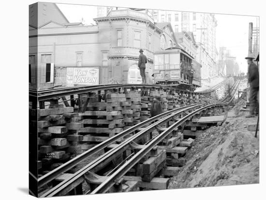 Tracks at 3rd and Madison, Seattle, 1907-Asahel Curtis-Stretched Canvas