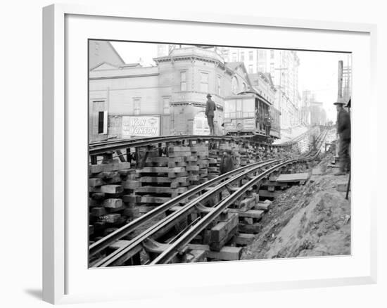 Tracks at 3rd and Madison, Seattle, 1907-Asahel Curtis-Framed Giclee Print