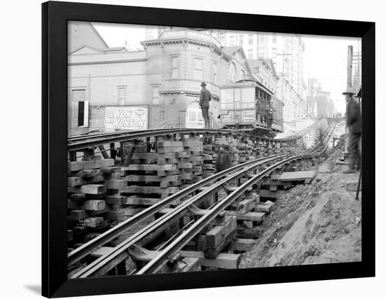 Tracks at 3rd and Madison, Seattle, 1907-Asahel Curtis-Framed Giclee Print