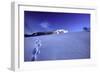 Tracks in the Snow Leading Up a Hill with a Mountain in the Back-Sabine Jacobs-Framed Photographic Print