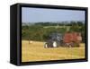 Tractor Collecting Hay Bales at Harvest Time, the Coltswolds, England-David Hughes-Framed Stretched Canvas