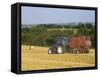 Tractor Collecting Hay Bales at Harvest Time, the Coltswolds, England-David Hughes-Framed Stretched Canvas