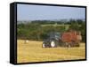 Tractor Collecting Hay Bales at Harvest Time, the Coltswolds, England-David Hughes-Framed Stretched Canvas