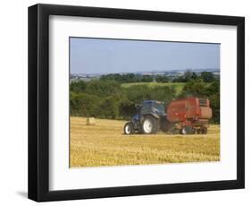 Tractor Collecting Hay Bales at Harvest Time, the Coltswolds, England-David Hughes-Framed Photographic Print