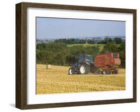 Tractor Collecting Hay Bales at Harvest Time, the Coltswolds, England-David Hughes-Framed Photographic Print