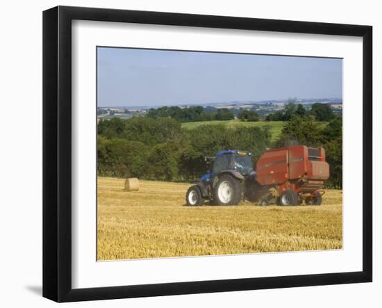 Tractor Collecting Hay Bales at Harvest Time, the Coltswolds, England-David Hughes-Framed Photographic Print