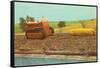Tractor Hauling Giant Ear of Corn-null-Framed Stretched Canvas
