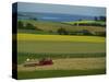 Tractor in Field at Harvest Time, East of Faborg, Funen Island, Denmark, Scandinavia, Europe-Woolfitt Adam-Stretched Canvas