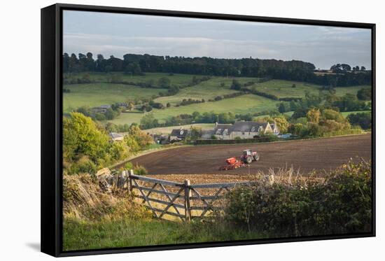 Tractor Ploughing Fields in Blockley, the Cotswolds, Gloucestershire, England-Matthew Williams-Ellis-Framed Stretched Canvas