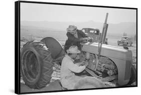 Tractor Repair: Driver Benji Iguchi, Mechanic Henry Hanawa, Manzanar Relocation Center, California-Ansel Adams-Framed Stretched Canvas