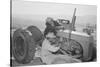 Tractor Repair: Driver Benji Iguchi, Mechanic Henry Hanawa, Manzanar Relocation Center, California-Ansel Adams-Stretched Canvas