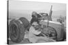 Tractor Repair: Driver Benji Iguchi, Mechanic Henry Hanawa, Manzanar Relocation Center, California-Ansel Adams-Stretched Canvas