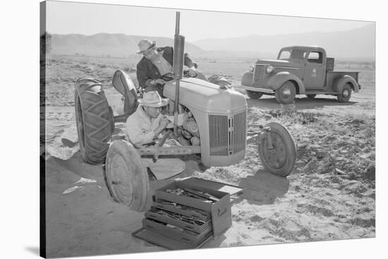 Tractor Repair: Driver Benji Iguchi, Mechanic Henry Hanawa,-Ansel Adams-Stretched Canvas