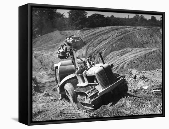 Tractor Unit Pulling an Earth Grading Machine at a Site Near Rotherham, South Yorkshire, 1954-Michael Walters-Framed Stretched Canvas