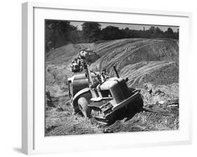 Tractor Unit Pulling an Earth Grading Machine at a Site Near Rotherham, South Yorkshire, 1954-Michael Walters-Framed Photographic Print