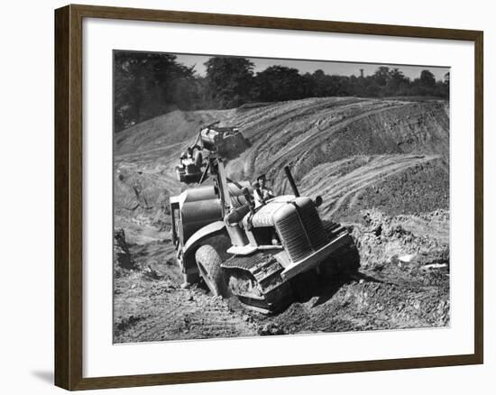 Tractor Unit Pulling an Earth Grading Machine at a Site Near Rotherham, South Yorkshire, 1954-Michael Walters-Framed Photographic Print