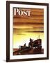 "Tractors at Sunset," Saturday Evening Post Cover, October 3, 1942-Arthur C. Radebaugh-Framed Giclee Print