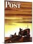 "Tractors at Sunset," Saturday Evening Post Cover, October 3, 1942-Arthur C. Radebaugh-Mounted Giclee Print