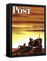 "Tractors at Sunset," Saturday Evening Post Cover, October 3, 1942-Arthur C. Radebaugh-Framed Stretched Canvas