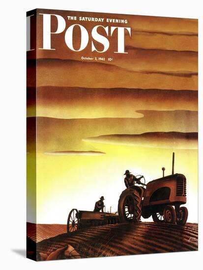 "Tractors at Sunset," Saturday Evening Post Cover, October 3, 1942-Arthur C. Radebaugh-Stretched Canvas