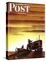 "Tractors at Sunset," Saturday Evening Post Cover, October 3, 1942-Arthur C. Radebaugh-Stretched Canvas