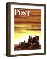 "Tractors at Sunset," Saturday Evening Post Cover, October 3, 1942-Arthur C. Radebaugh-Framed Giclee Print