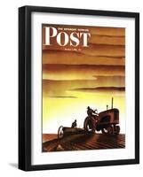 "Tractors at Sunset," Saturday Evening Post Cover, October 3, 1942-Arthur C. Radebaugh-Framed Giclee Print