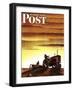 "Tractors at Sunset," Saturday Evening Post Cover, October 3, 1942-Arthur C. Radebaugh-Framed Giclee Print