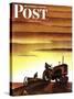 "Tractors at Sunset," Saturday Evening Post Cover, October 3, 1942-Arthur C. Radebaugh-Stretched Canvas