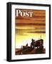 "Tractors at Sunset," Saturday Evening Post Cover, October 3, 1942-Arthur C. Radebaugh-Framed Premium Giclee Print