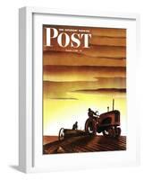 "Tractors at Sunset," Saturday Evening Post Cover, October 3, 1942-Arthur C. Radebaugh-Framed Premium Giclee Print