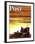 "Tractors at Sunset," Saturday Evening Post Cover, October 3, 1942-Arthur C. Radebaugh-Framed Giclee Print