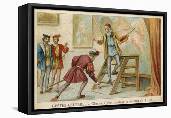 Trade Card Depicting Charles Quint Picking Up the Brush of Titian-null-Framed Stretched Canvas