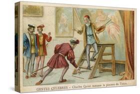 Trade Card Depicting Charles Quint Picking Up the Brush of Titian-null-Stretched Canvas