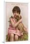 Trade Card for Dr Zed Syrup, Girl with Pug Dog-null-Framed Art Print