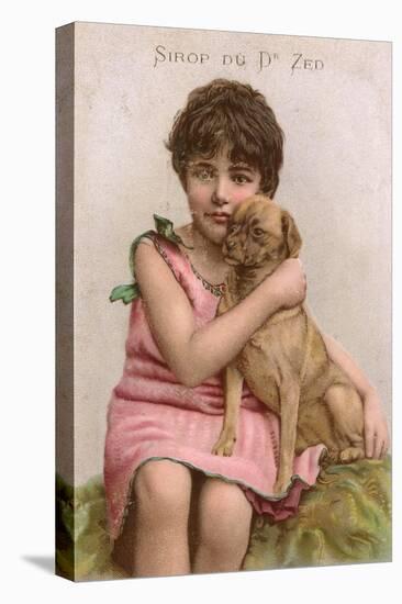 Trade Card for Dr Zed Syrup, Girl with Pug Dog-null-Stretched Canvas